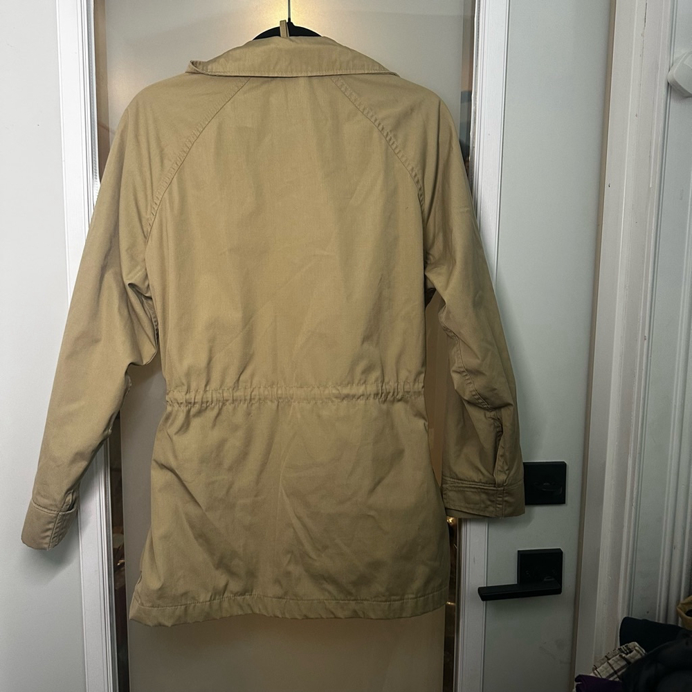 VINTAGE WOOLRICH Size M Khaki Zip Up Button Jacket with Waist Draw String - Picture 3 of 9